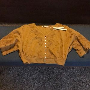 Clover embroidered button front top